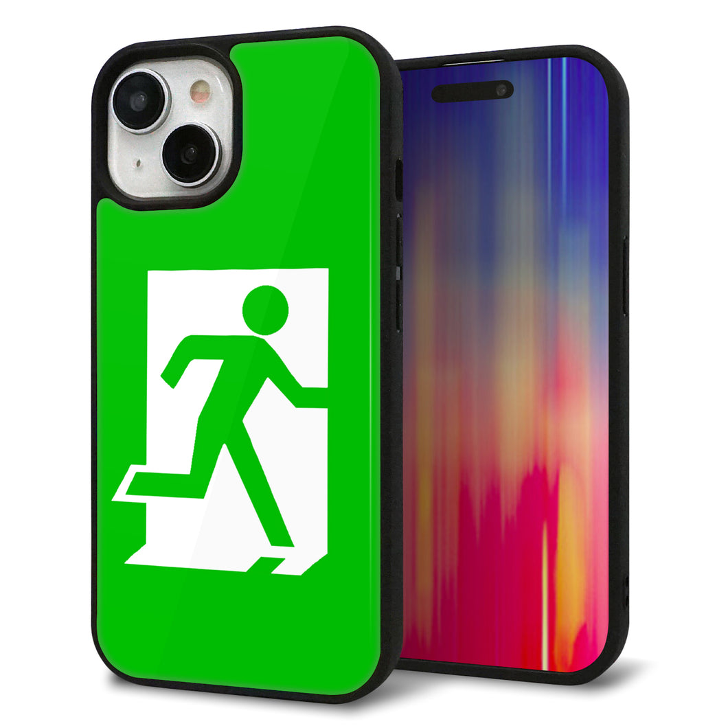 iPhone15 強化ガラス＆TPUスマホケース ガラプリ【163 非常口】