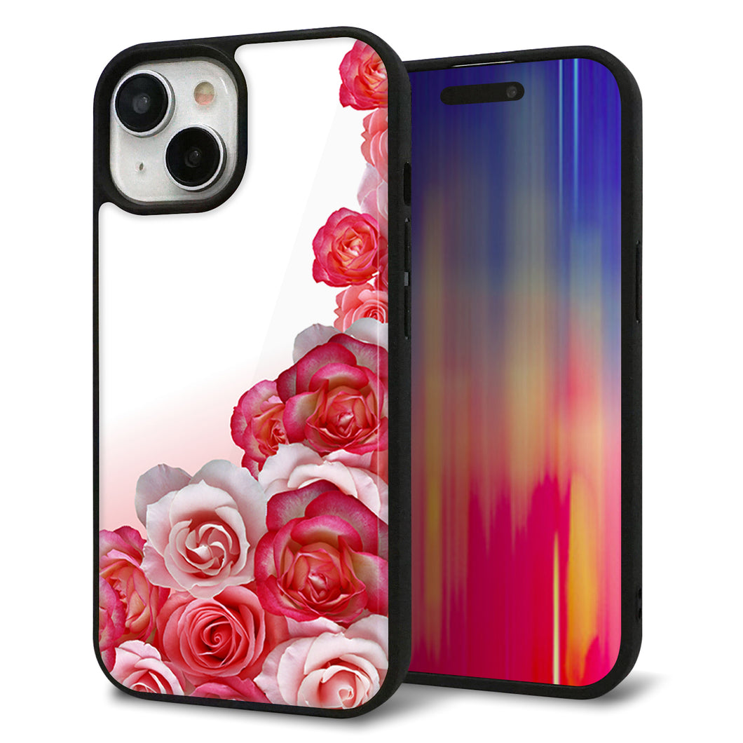 iPhone15 強化ガラス＆TPUスマホケース ガラプリ【299 薔薇の壁】