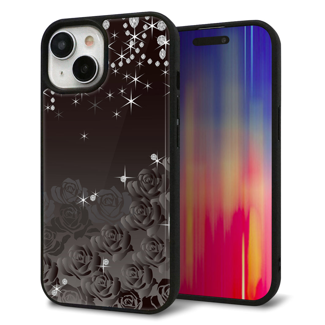iPhone15 強化ガラス＆TPUスマホケース ガラプリ【327 薔薇とダイヤモンド】