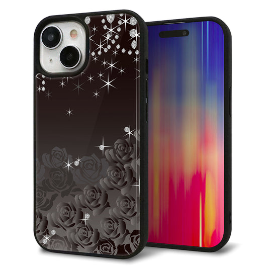 iPhone15 強化ガラス＆TPUスマホケース ガラプリ【327 薔薇とダイヤモンド】