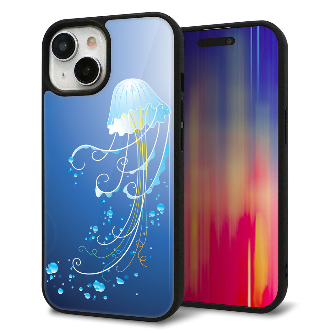 iPhone15 強化ガラス＆TPUスマホケース ガラプリ【362 ジェリーフィシュ】