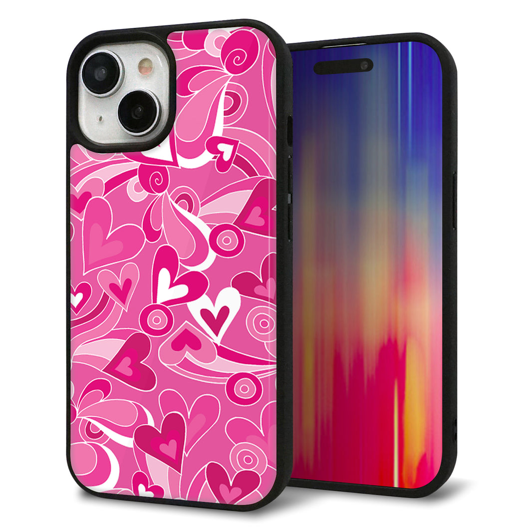 iPhone15 強化ガラス＆TPUスマホケース ガラプリ【383 ピンクのハート】