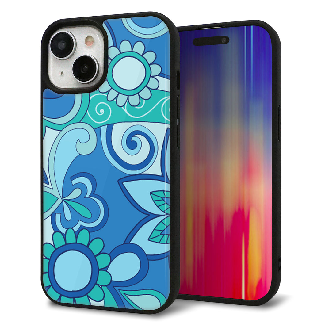 iPhone15 強化ガラス＆TPUスマホケース ガラプリ【409 ブルーミックス】