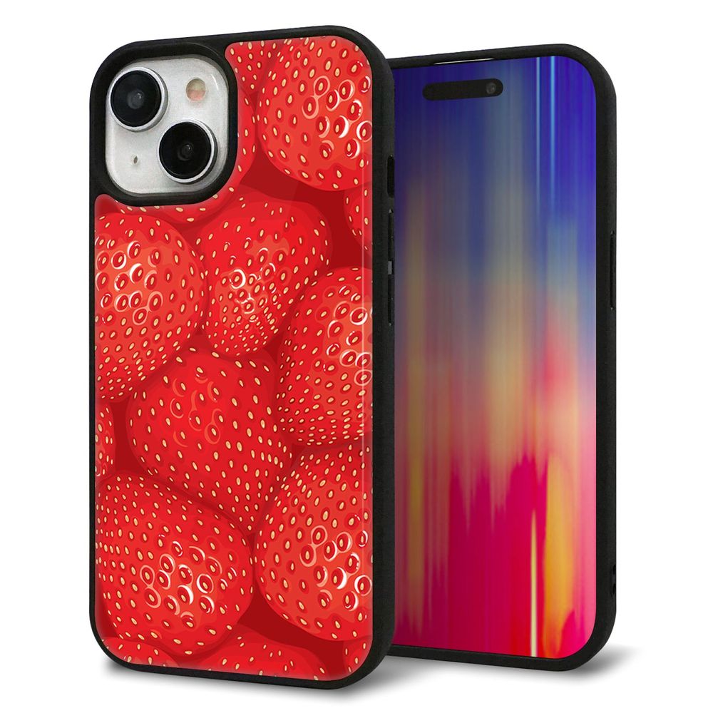 iPhone 15 強化ガラス＆TPUスマホケース ガラプリ【444 ストロベリーウォール】
