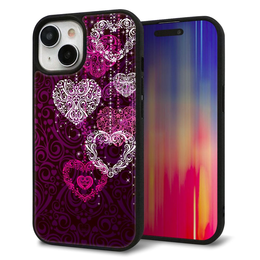 iPhone 15 強化ガラス＆TPUスマホケース ガラプリ【468 ハートのシャンデリア】