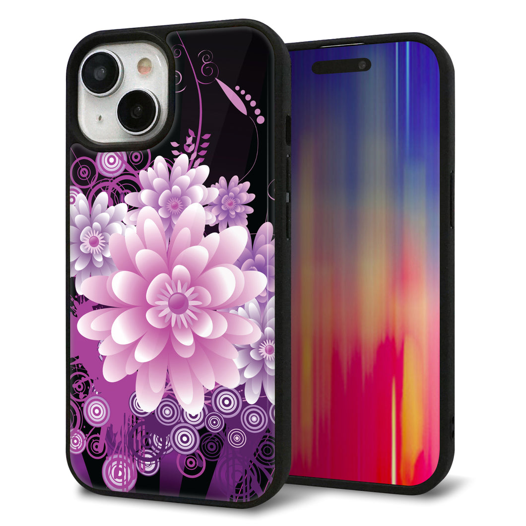 iPhone15 強化ガラス＆TPUスマホケース ガラプリ【564 3Dフラワー】
