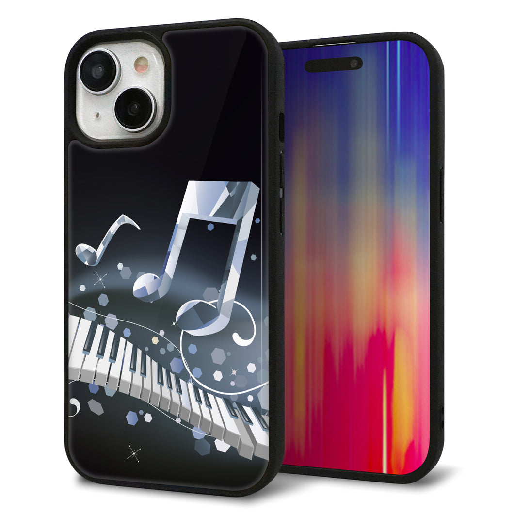 iPhone15 強化ガラス＆TPUスマホケース ガラプリ【575 鍵盤に踊る音】