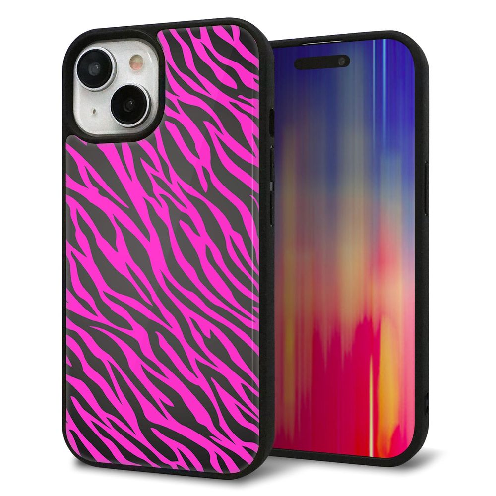 iPhone 15 強化ガラス＆TPUスマホケース ガラプリ【1058 デザインゼブラ（PU）】