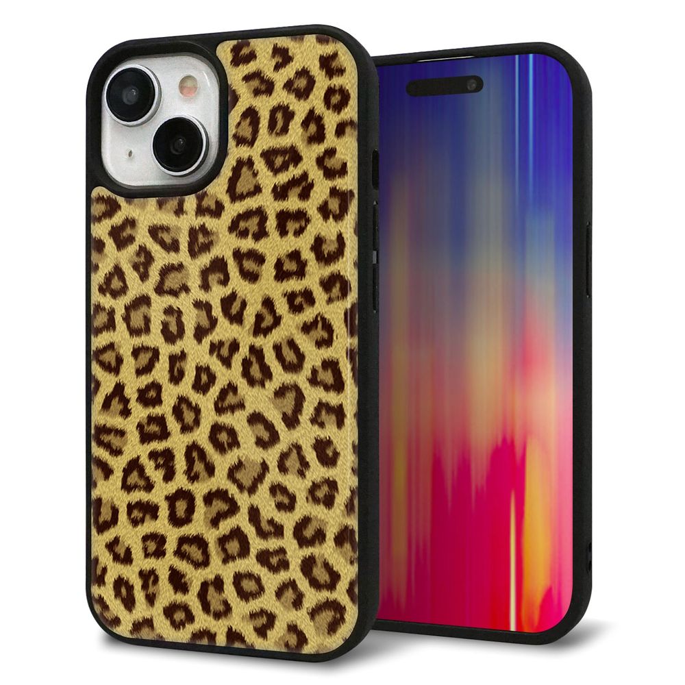 iPhone 15 強化ガラス＆TPUスマホケース ガラプリ【1065 ヒョウ柄ベーシックSゴールド】