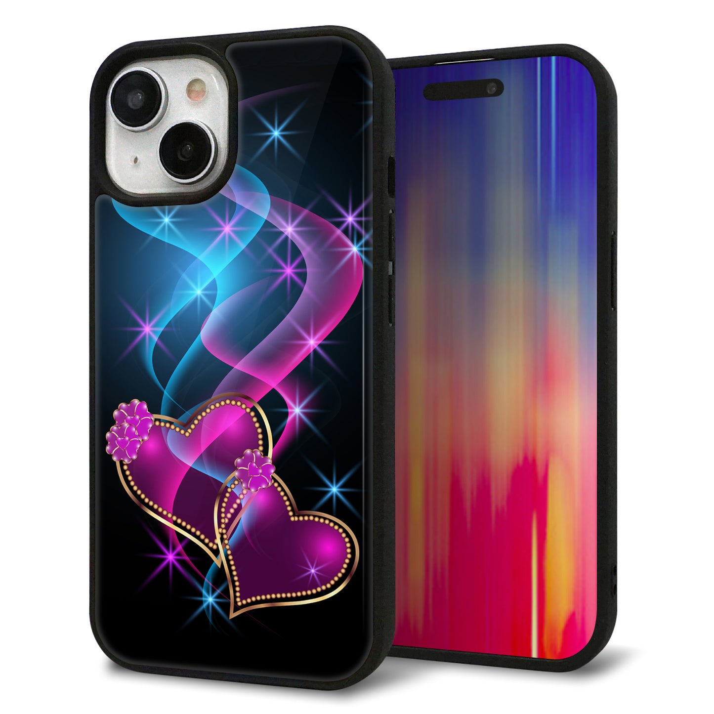 iPhone15 強化ガラス＆TPUスマホケース ガラプリ【1138 ゆれるハート】