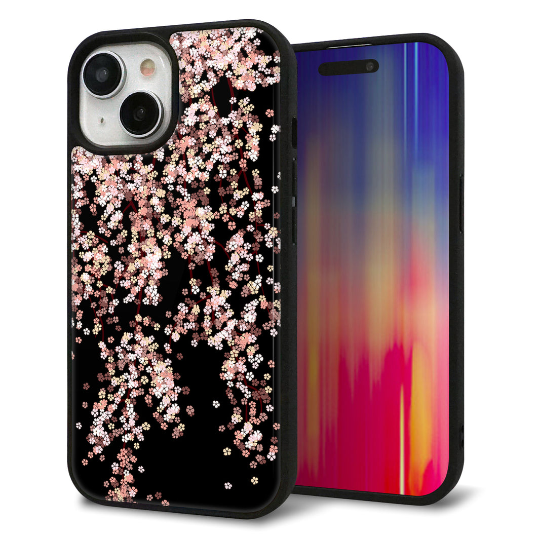 iPhone15 強化ガラス＆TPUスマホケース ガラプリ【1244 しだれ桜】