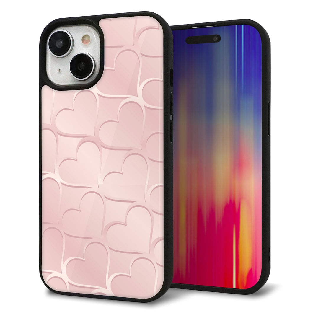 iPhone15 強化ガラス＆TPUスマホケース ガラプリ【1340 かくれハート（ローズピンク）】