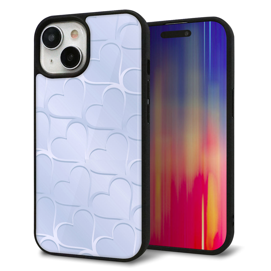 iPhone15 強化ガラス＆TPUスマホケース ガラプリ【1341 かくれハート（ライトブルー）】