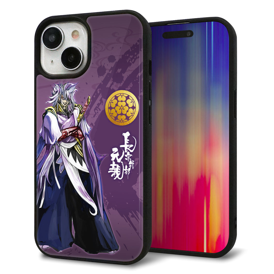 iPhone15 強化ガラス＆TPUスマホケース ガラプリ【AB805 長宗我部 元親 イラストと家紋】
