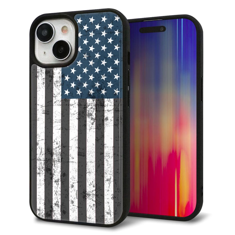 iPhone 15 強化ガラス＆TPUスマホケース ガラプリ【EK864 アメリカンフラッグビンテージ】