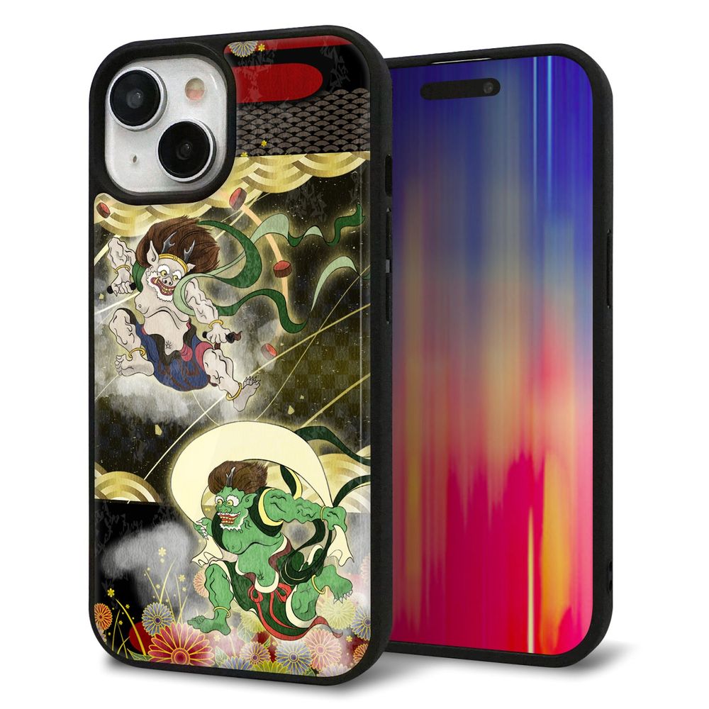 iPhone 15 強化ガラス＆TPUスマホケース ガラプリ【HA238 風神雷神 和柄】