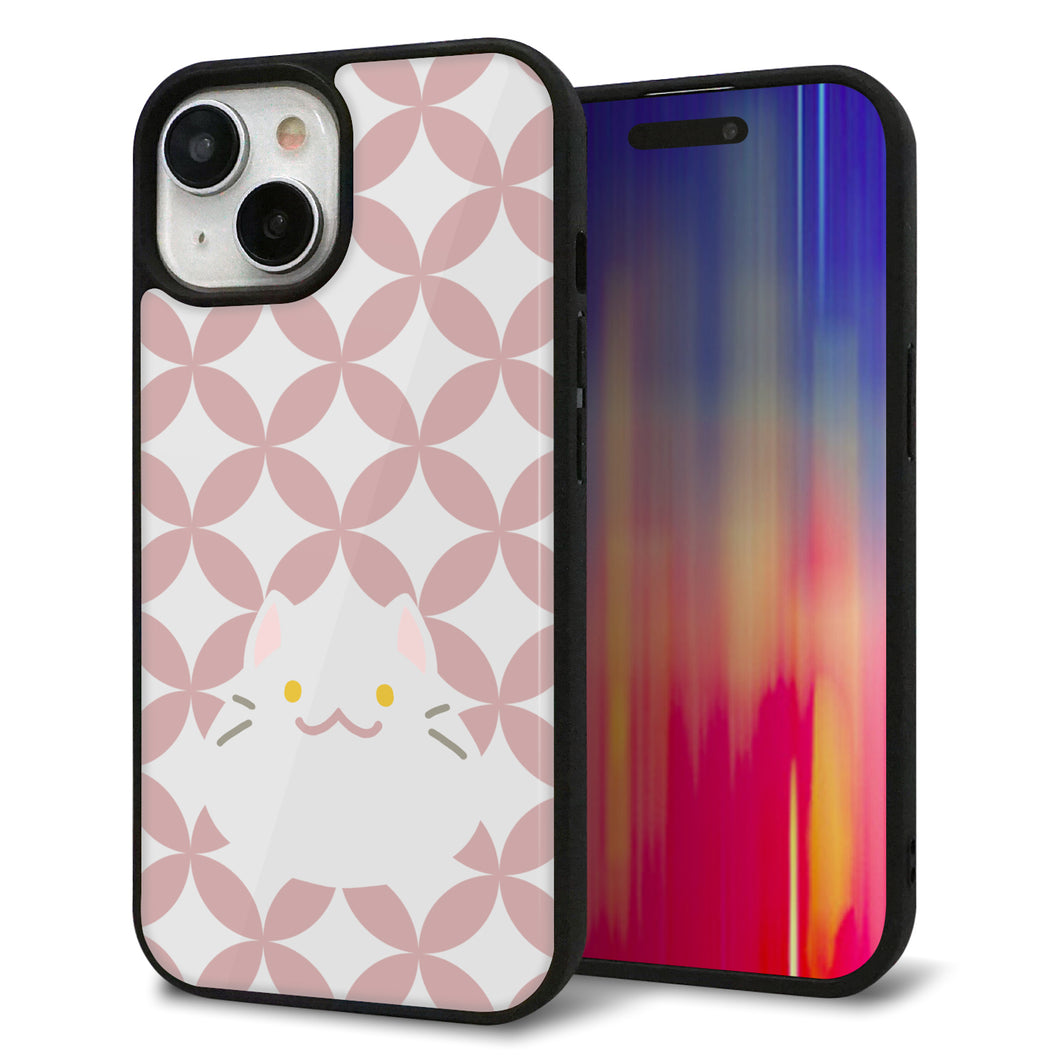 iPhone15 強化ガラス＆TPUスマホケース ガラプリ【HA248 もちねこ シロ】