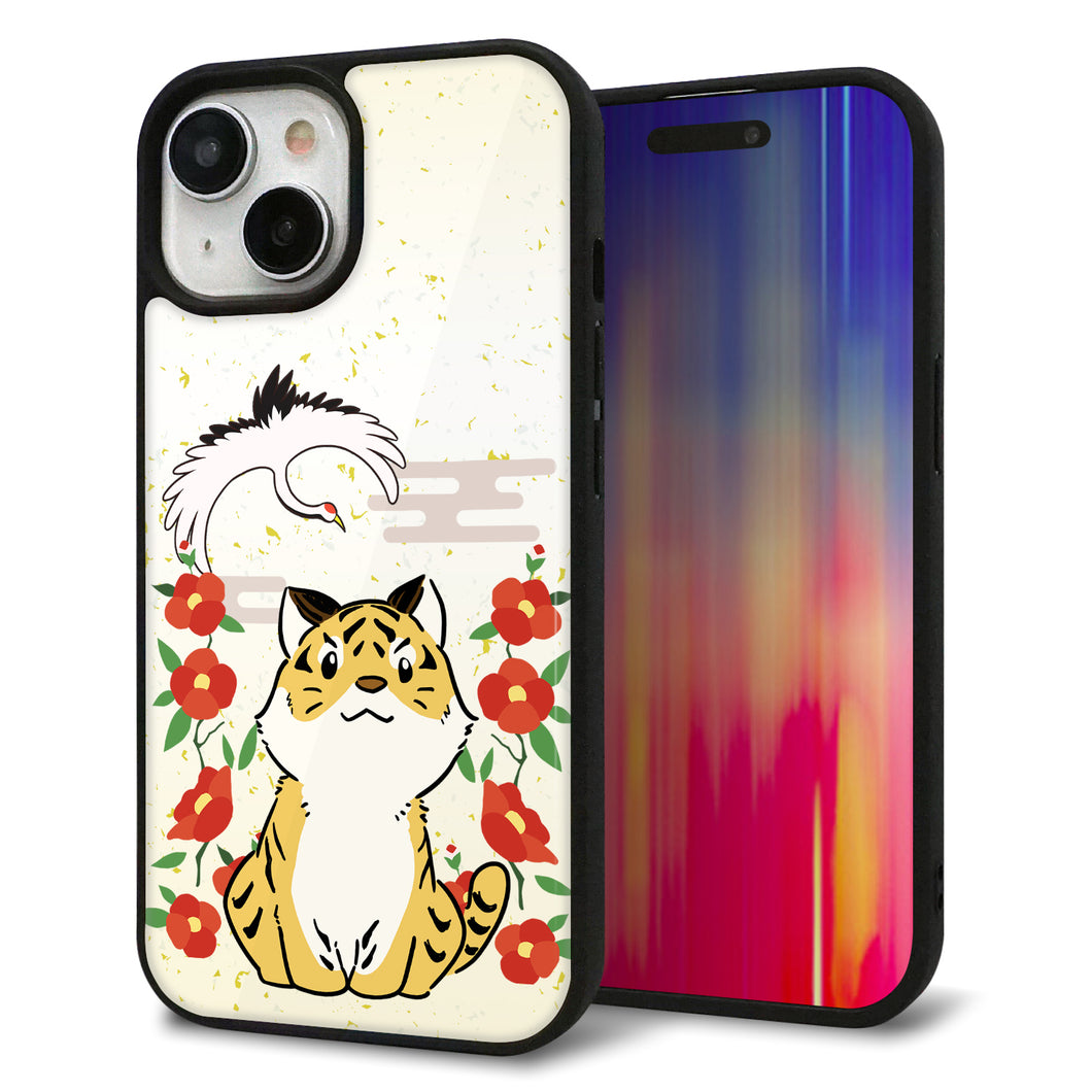 iPhone15 強化ガラス＆TPUスマホケース ガラプリ【HA251 虎と鶴】