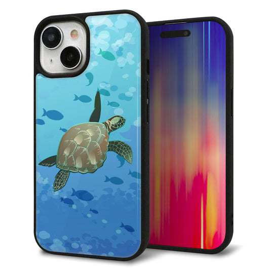 iPhone15 強化ガラス＆TPUスマホケース ガラプリ【HA257 ポケットアクアリウム ウミガメ】