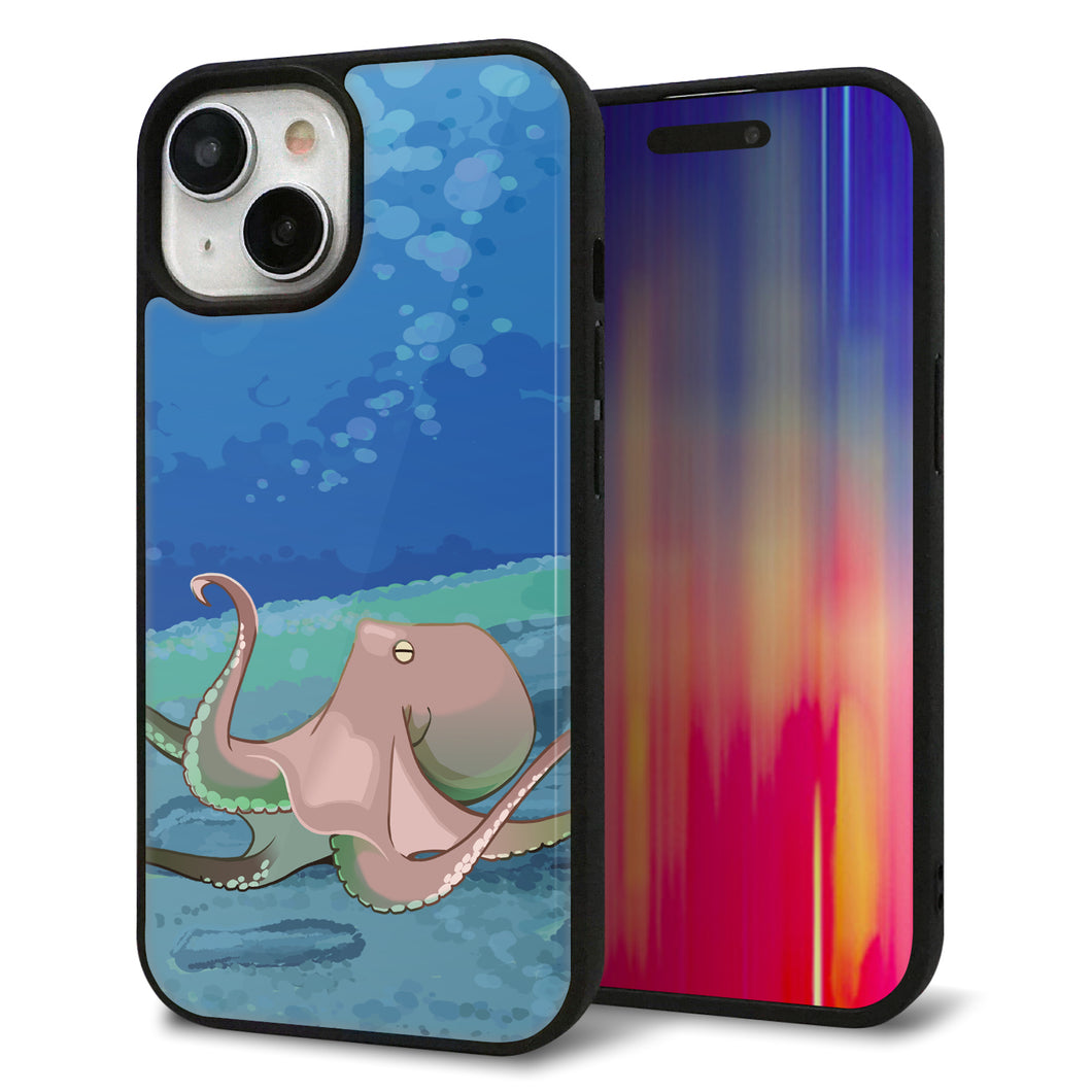 iPhone15 強化ガラス＆TPUスマホケース ガラプリ【HA259 ポケットアクアリウム タコ】