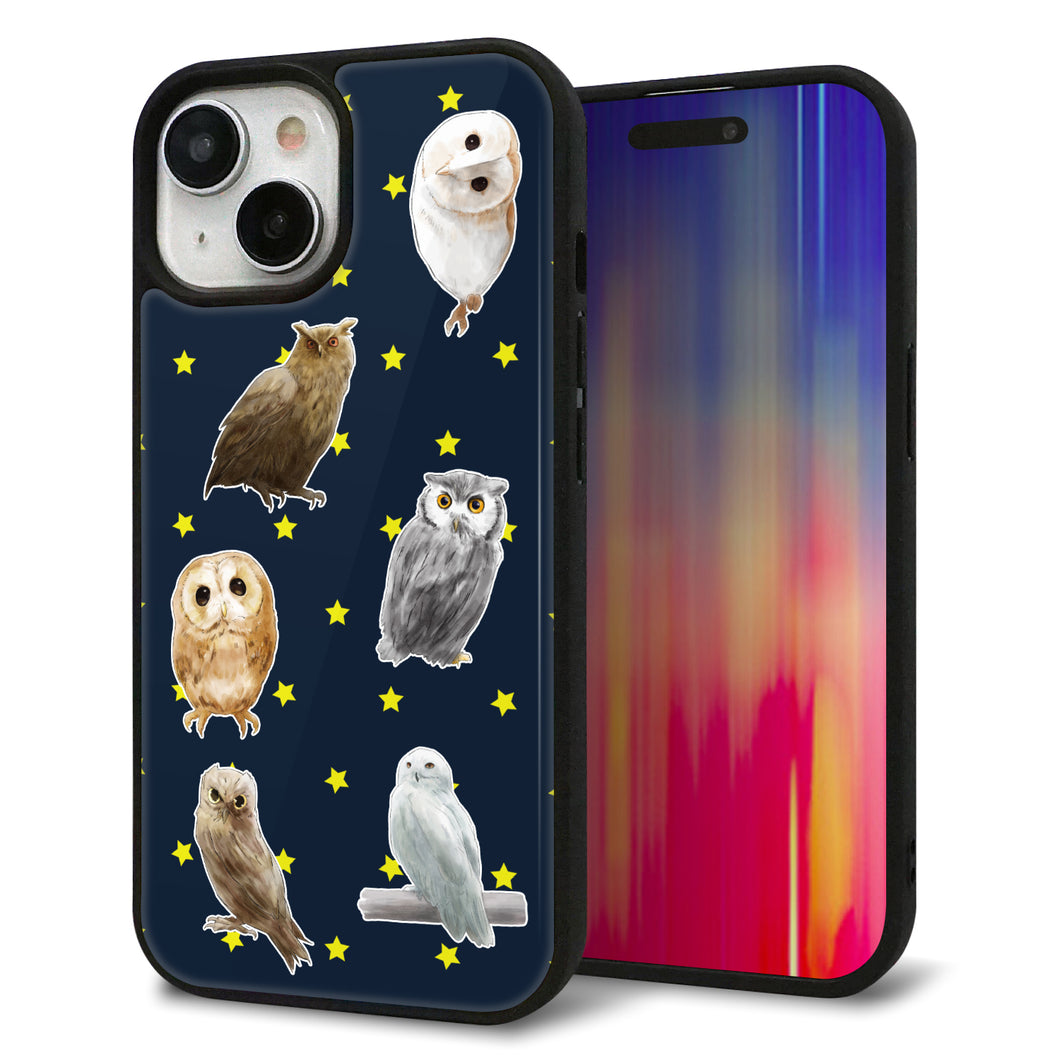 iPhone15 強化ガラス＆TPUスマホケース ガラプリ【HA276 フクロウいろいろ】