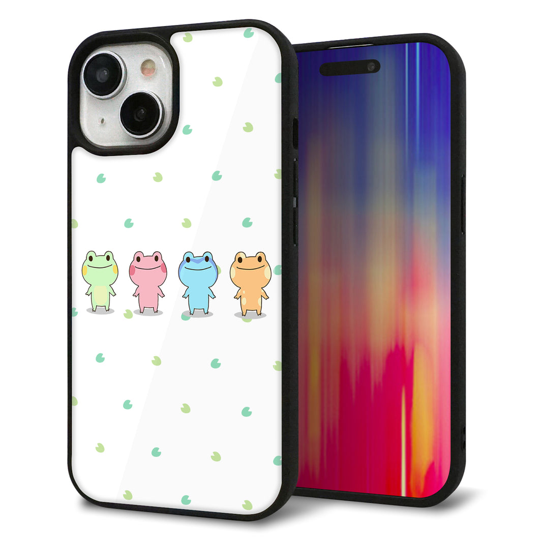 iPhone15 強化ガラス＆TPUスマホケース ガラプリ【HA277 カエル 葉】