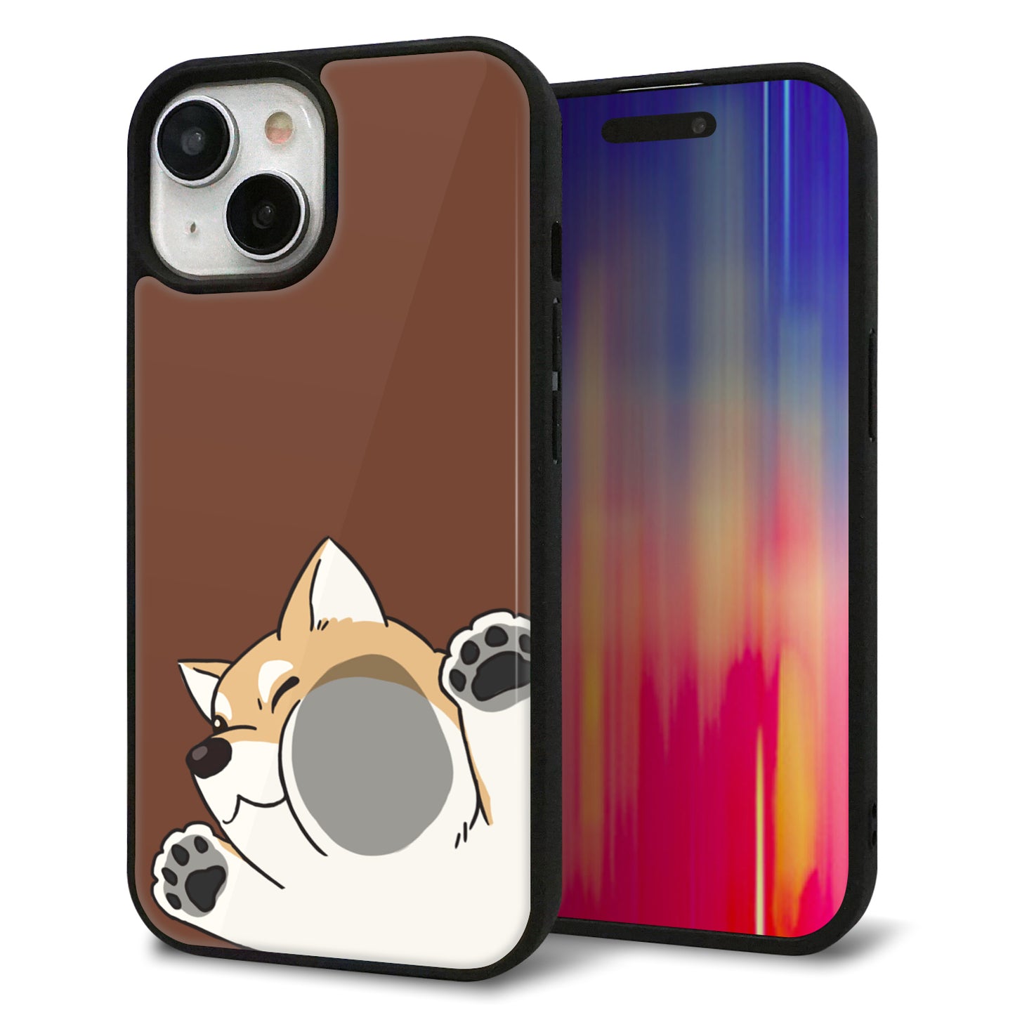 iPhone15 強化ガラス＆TPUスマホケース ガラプリ【HA293 むぎゅっと柴】