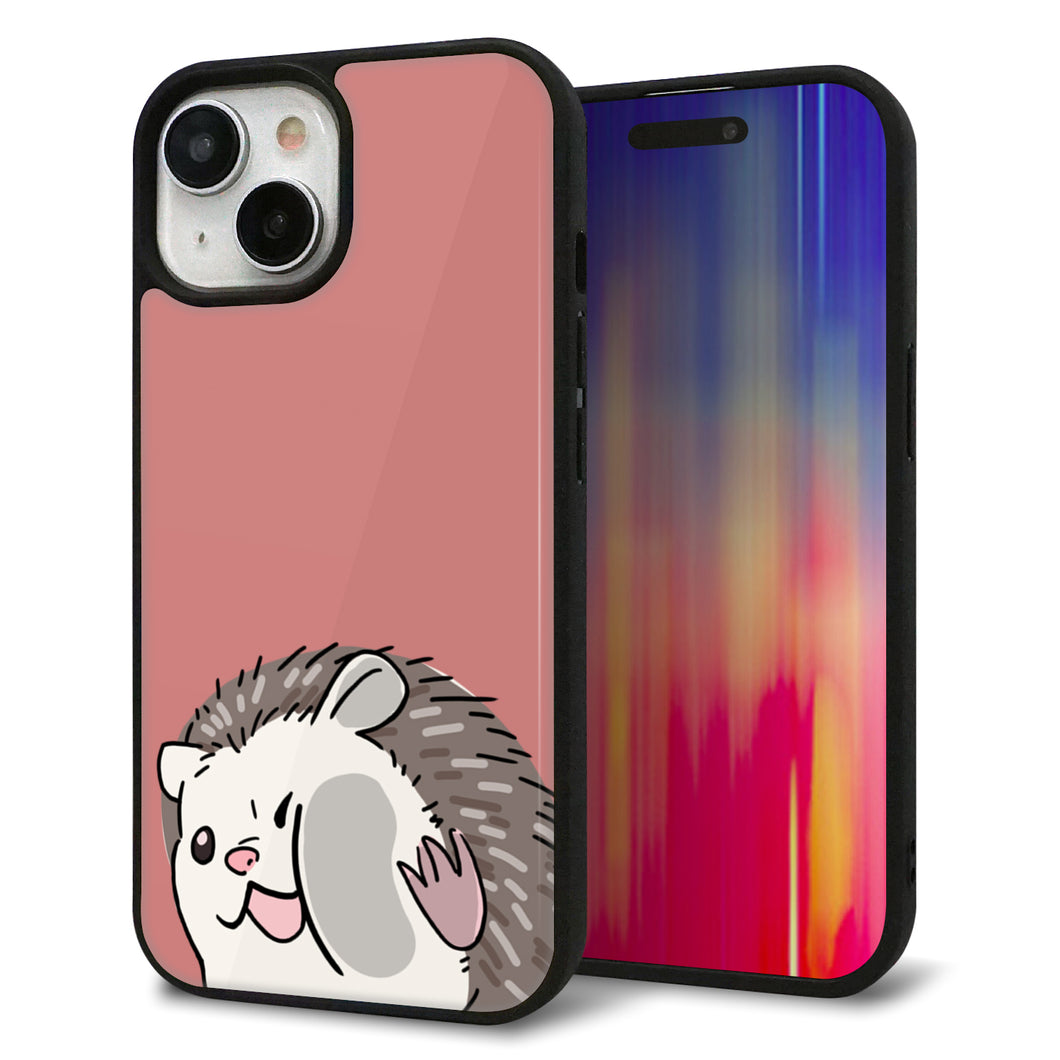 iPhone15 強化ガラス＆TPUスマホケース ガラプリ【HA297 むぎゅっとハリネズミ】