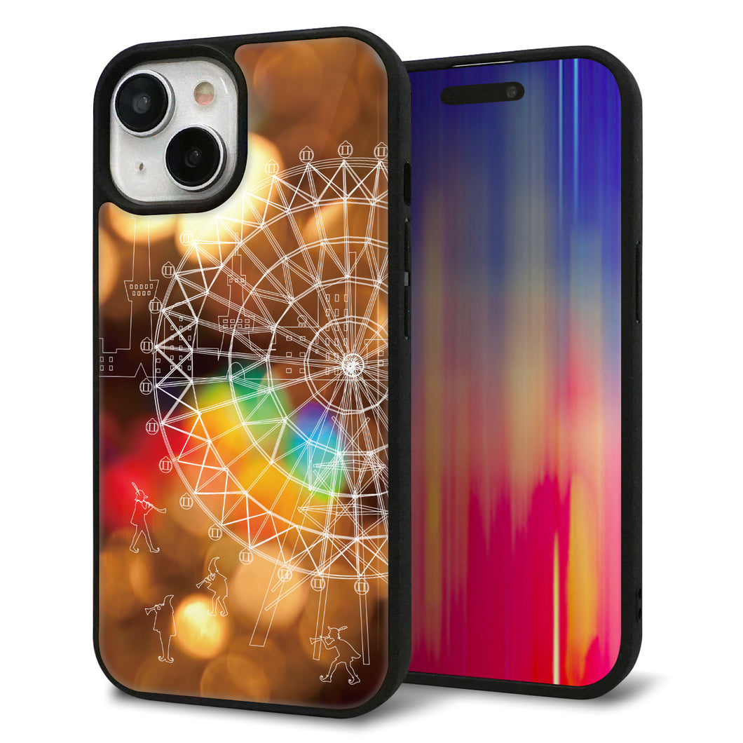 iPhone15 強化ガラス＆TPUスマホケース ガラプリ【KM884 観覧車と笛吹】