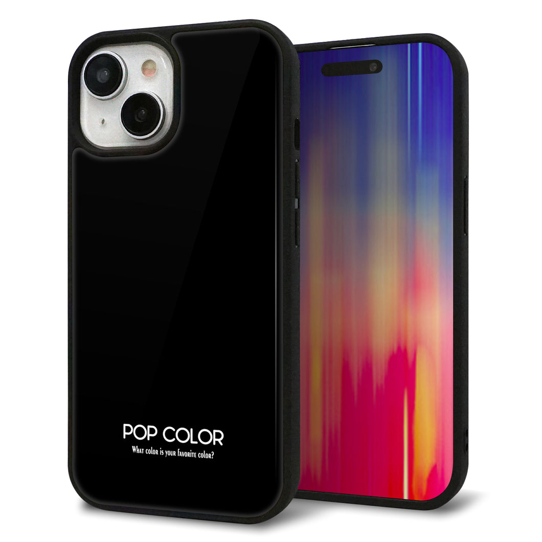 iPhone15 強化ガラス＆TPUスマホケース ガラプリ【KM911 ポップカラー(ブラック)】