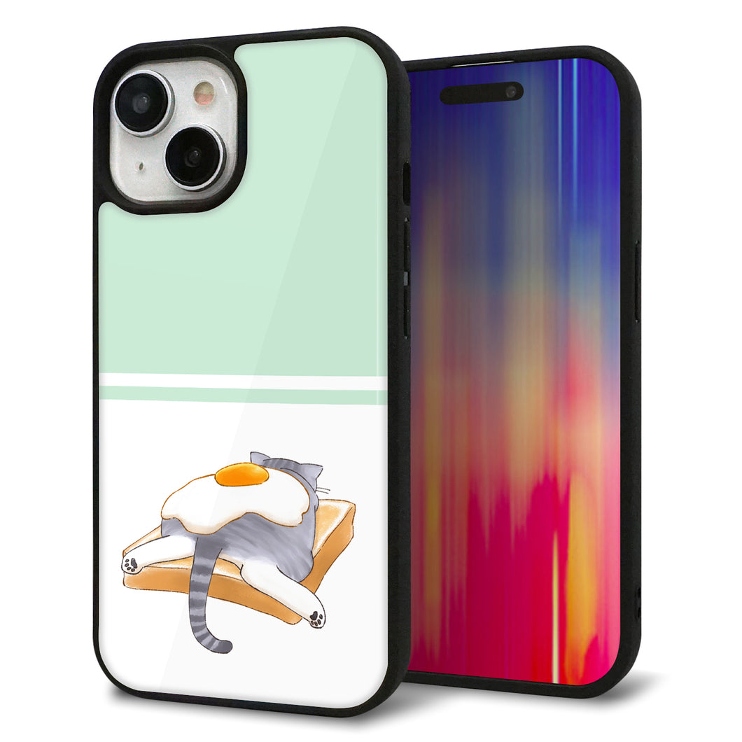 iPhone15 強化ガラス＆TPUスマホケース ガラプリ【KM960 目玉焼き】