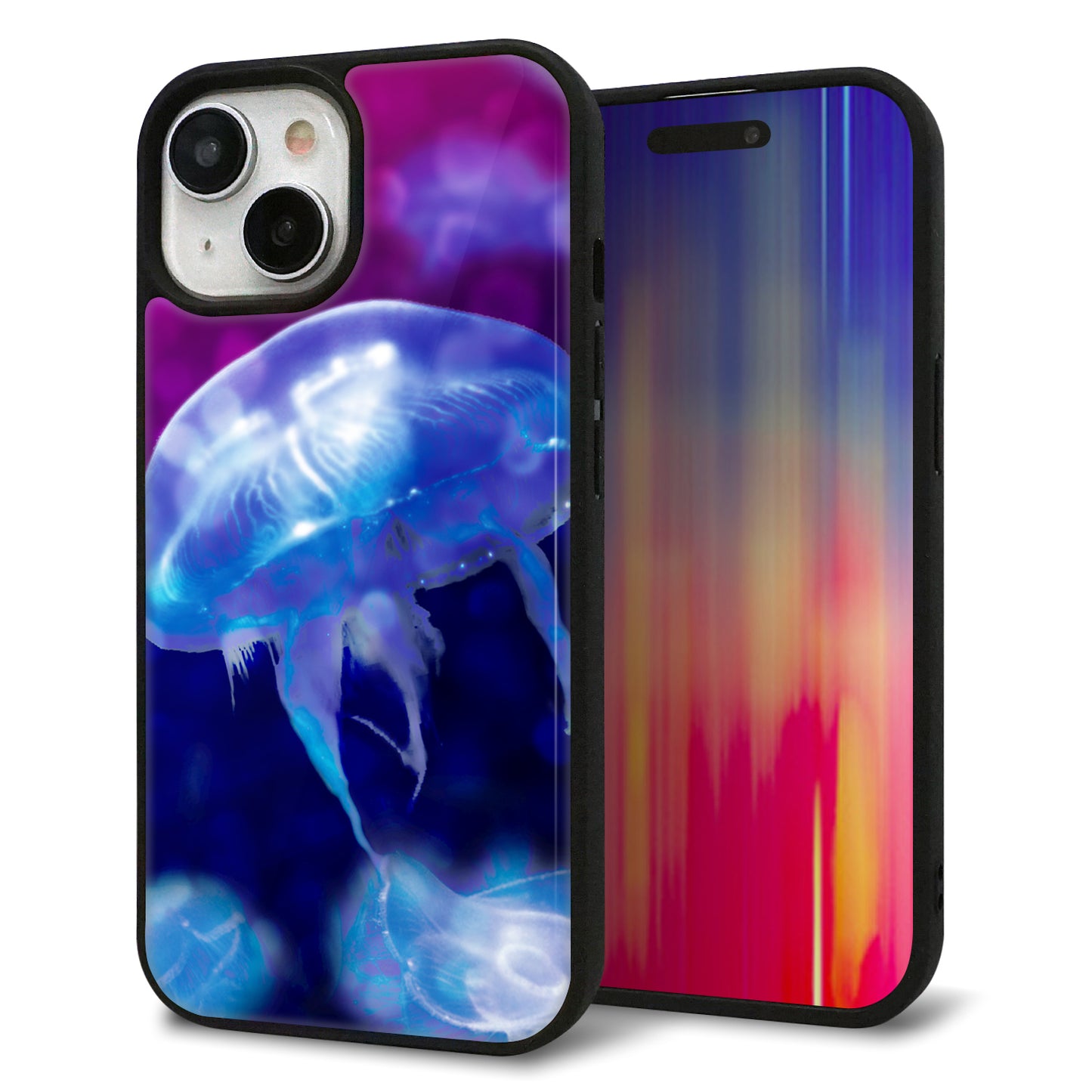 iPhone15 強化ガラス＆TPUスマホケース ガラプリ【MA934 クラゲハイライト】