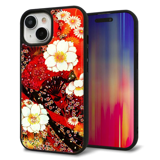 iPhone15 強化ガラス＆TPUスマホケース ガラプリ【MA960 和柄 花 B】