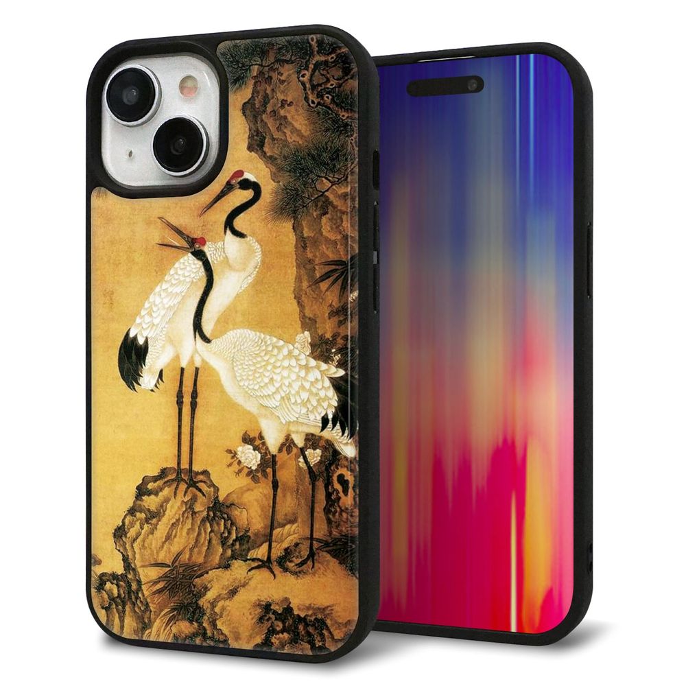 iPhone 15 強化ガラス＆TPUスマホケース ガラプリ【MA969 和柄 鶴鯉 A】