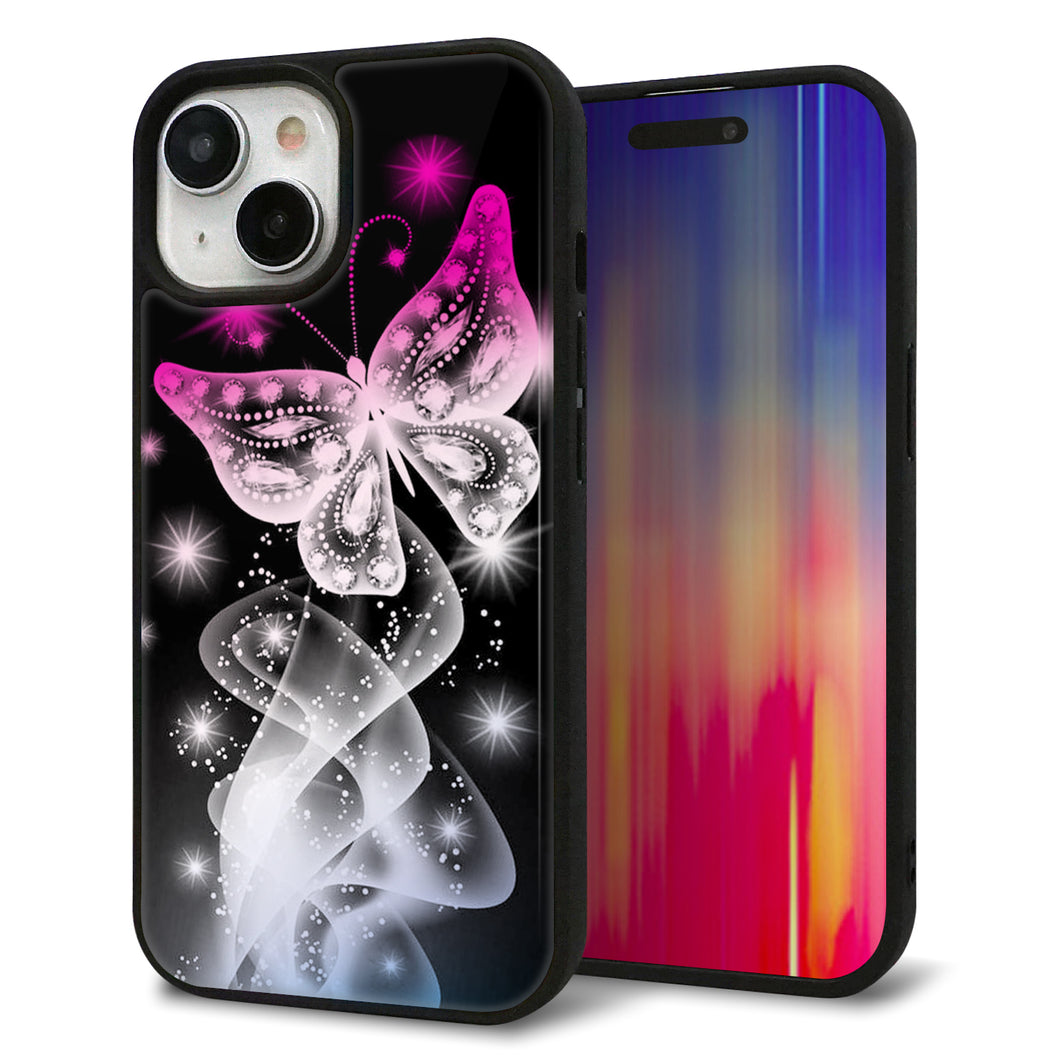 iPhone15 強化ガラス＆TPUスマホケース ガラプリ【MA989 蝶A】