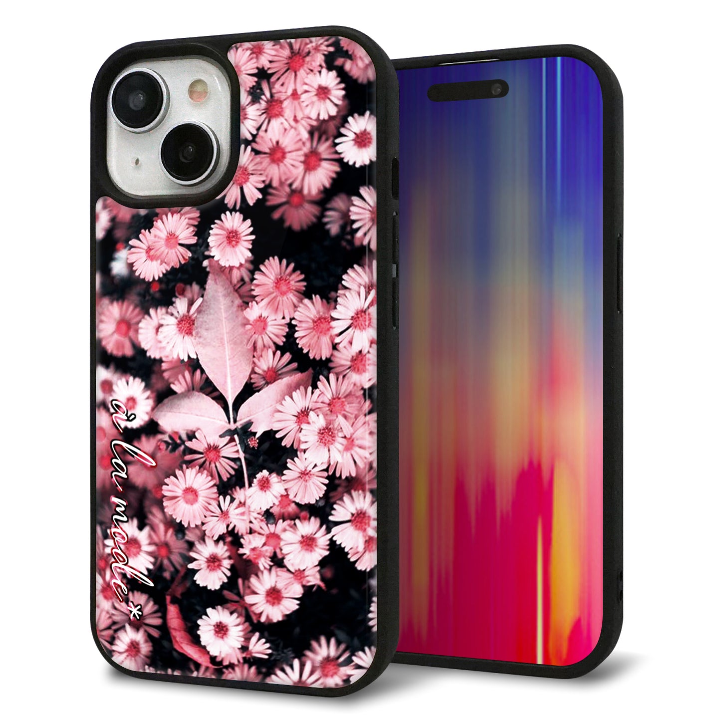 iPhone15 強化ガラス＆TPUスマホケース ガラプリ【MA993 フラワーB】