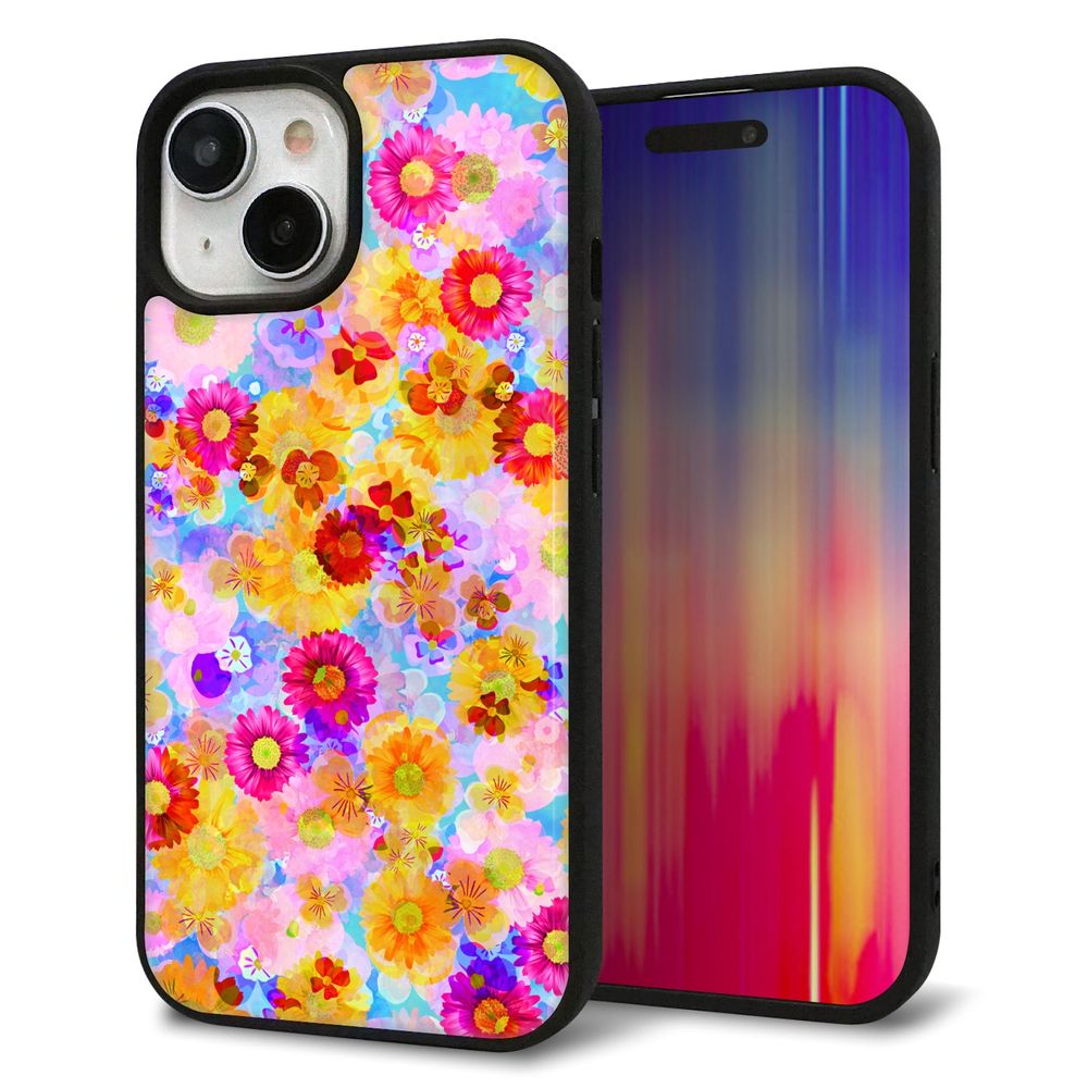 iPhone 15 強化ガラス＆TPUスマホケース ガラプリ【SC870 リバティプリント フルールドパルファン（ブルー）】
