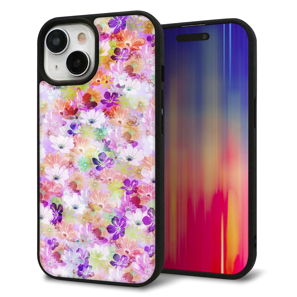 iPhone 15 強化ガラス＆TPUスマホケース ガラプリ【SC873 リバティプリント プレスドフラワー（パープル）】