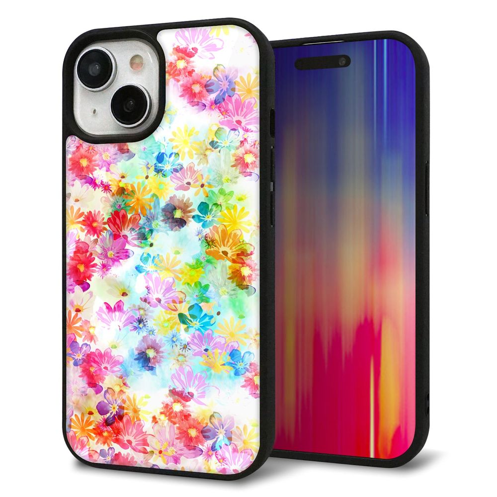 iPhone 15 強化ガラス＆TPUスマホケース ガラプリ【SC876 リバティプリント プレスドフラワー（ホワイト）】