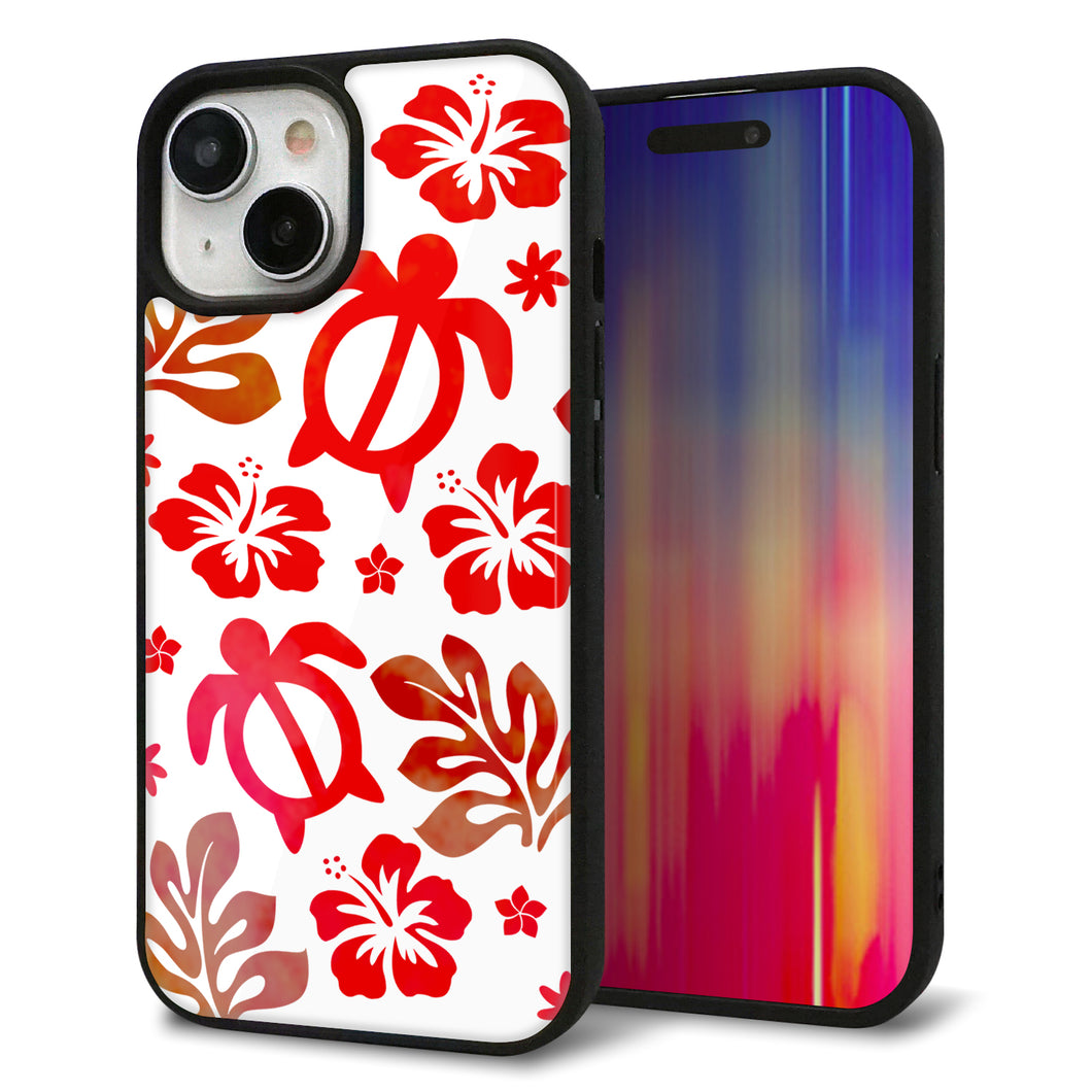 iPhone15 強化ガラス＆TPUスマホケース ガラプリ【SC881 ハワイアンアロハホヌ（レッド）】