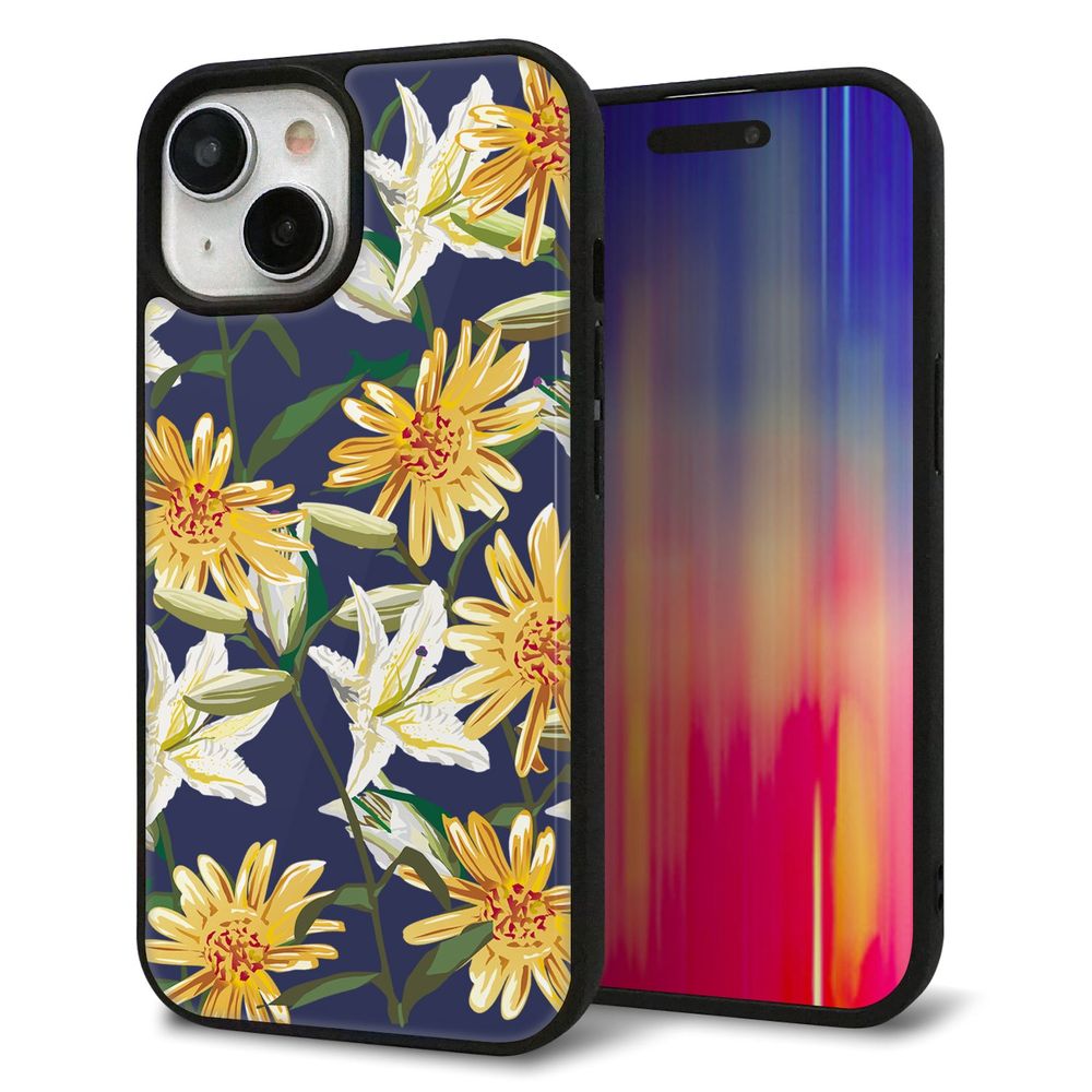 iPhone 15 強化ガラス＆TPUスマホケース ガラプリ【SC893 ボタニカル デイジー＆リリー】