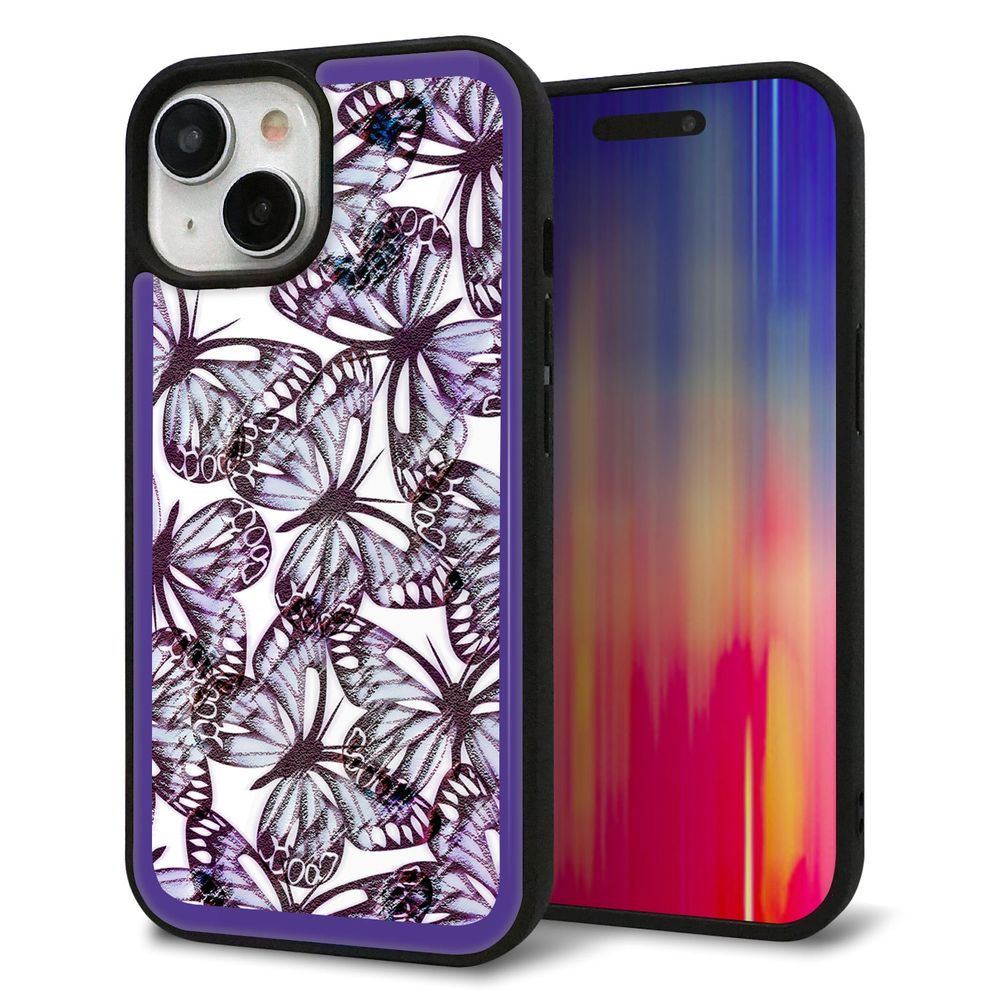 iPhone 15 強化ガラス＆TPUスマホケース ガラプリ【SC903 ガーデンバタフライ パープル】