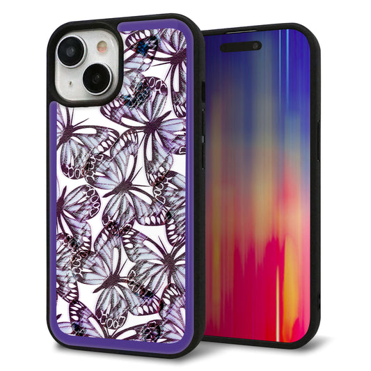 iPhone15 強化ガラス＆TPUスマホケース ガラプリ【SC903 ガーデンバタフライ パープル】
