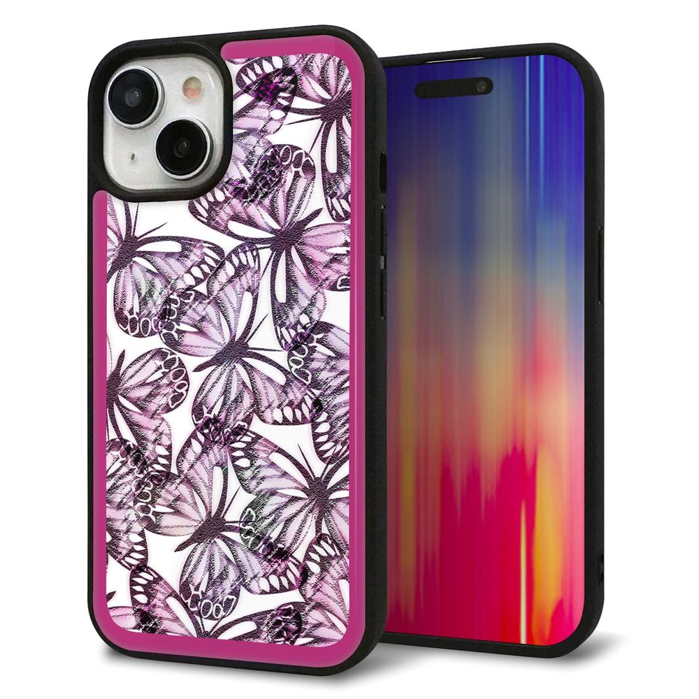 iPhone 15 強化ガラス＆TPUスマホケース ガラプリ【SC904 ガーデンバタフライ ピンク】