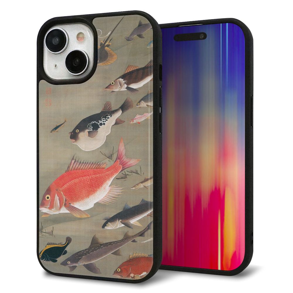 iPhone 15 強化ガラス＆TPUスマホケース ガラプリ【TA007 群魚】