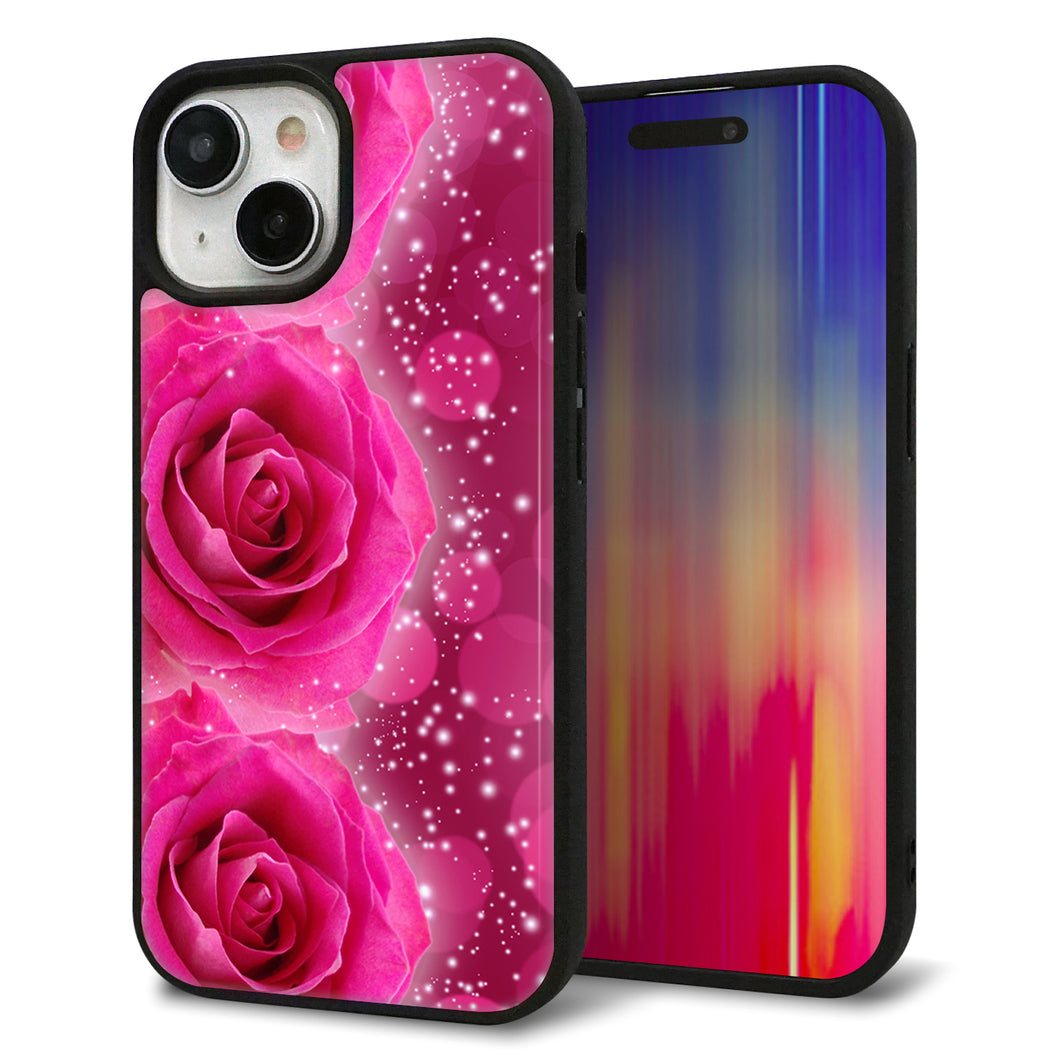 iPhone15 強化ガラス＆TPUスマホケース ガラプリ【VA815 3連のバラ】