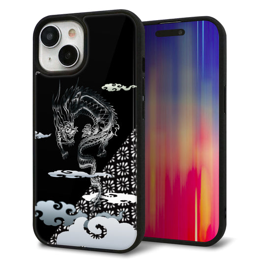 iPhone15 強化ガラス＆TPUスマホケース ガラプリ【YC906 雲竜01】