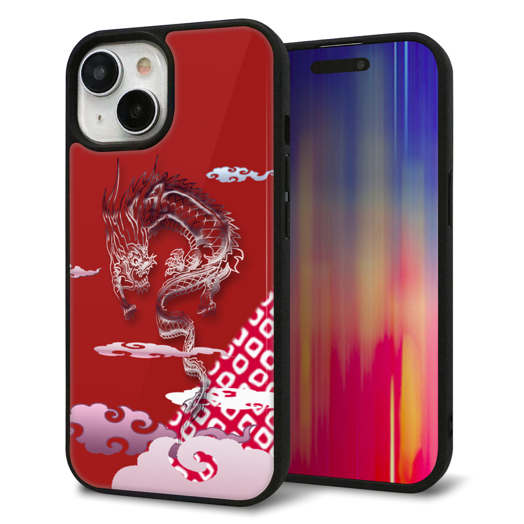 iPhone15 強化ガラス＆TPUスマホケース ガラプリ【YC907 雲竜02】