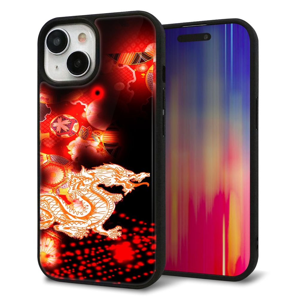iPhone 15 強化ガラス＆TPUスマホケース ガラプリ【YC909 赤竜02】