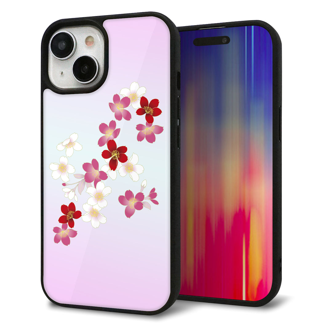 iPhone15 強化ガラス＆TPUスマホケース ガラプリ【YJ320 桜 和】